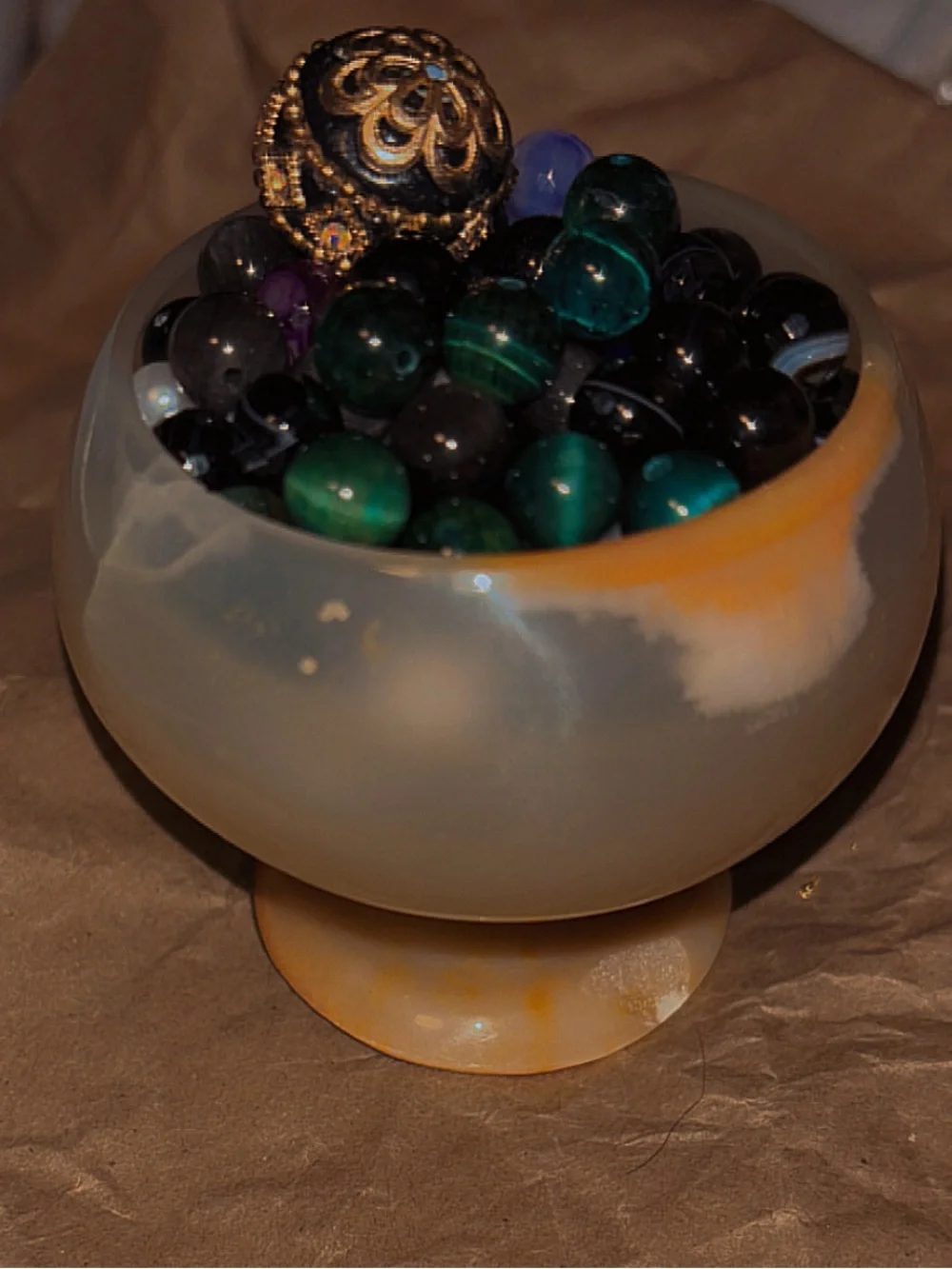 Genuine Gemstone Beads | Obsidian Amethyst Jade | Onyx Decorative Pedestal Bowl